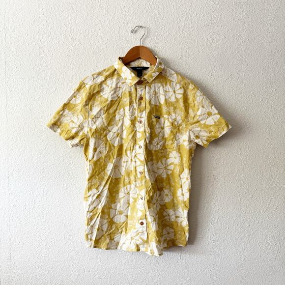 RVCA Aloha Shirt Mens Medium Floral Yellow Hawaii Luau Lole - Picture 1 of 5